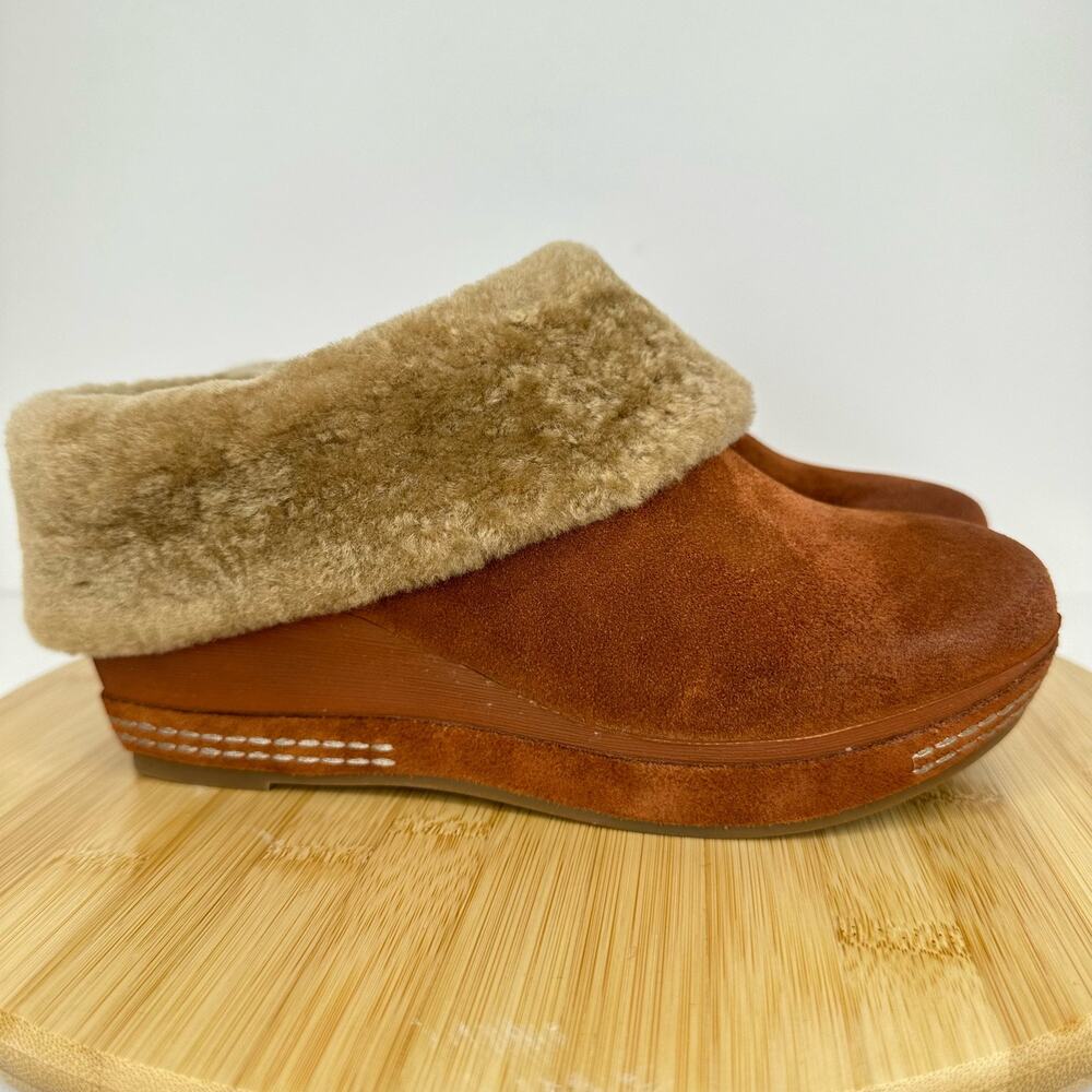 Sundance Catalog Antelope No8 Toppa Mules Slip On Wedge Suede Fur Cognac NEW